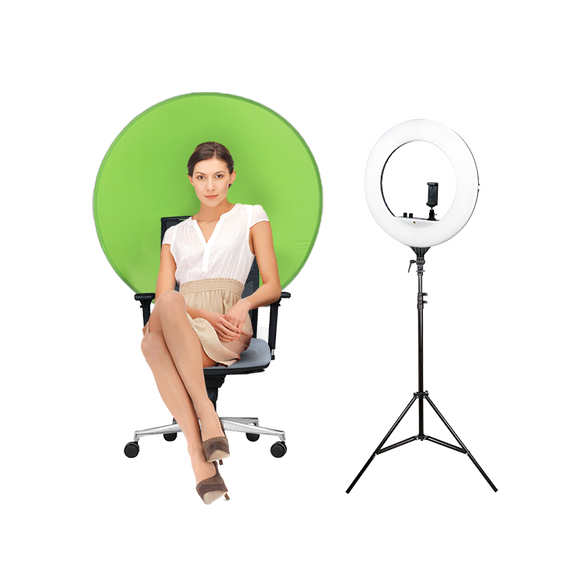 Portable Chair Green Screen Backdrop with 18inch Ring Light