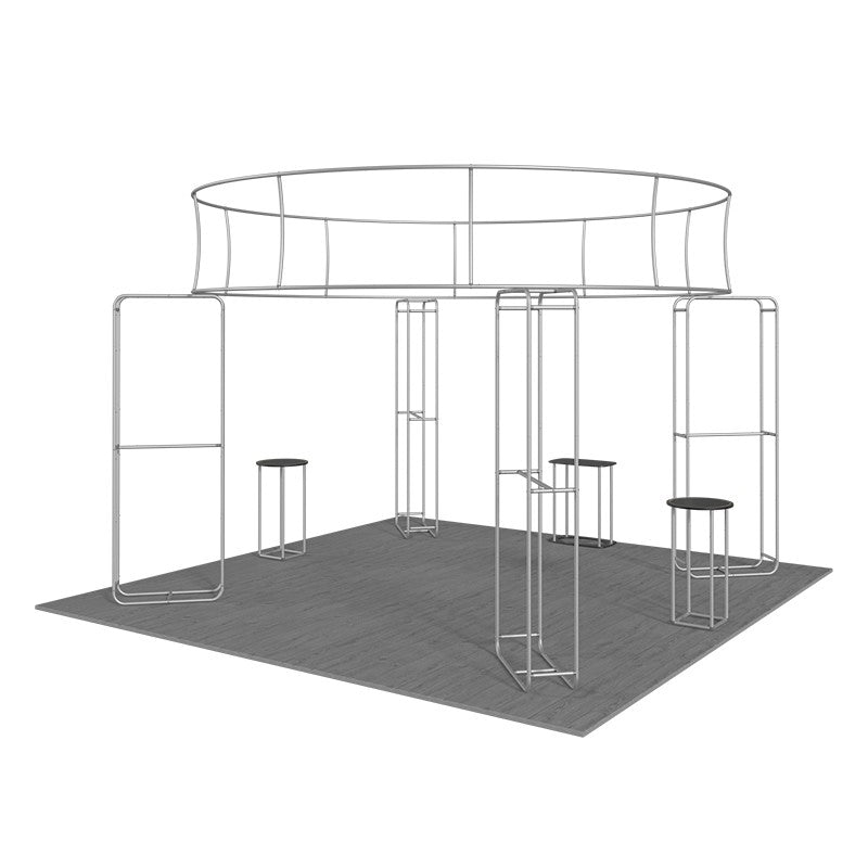 6x6m Island Booth with 3D Media Walls & 3 Counters