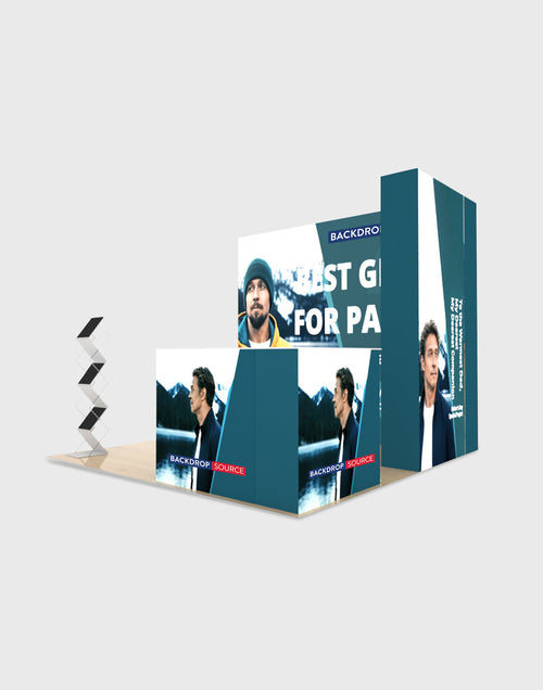 3x3m 3D Media Wall Corner Booth Kit with 3 Counters