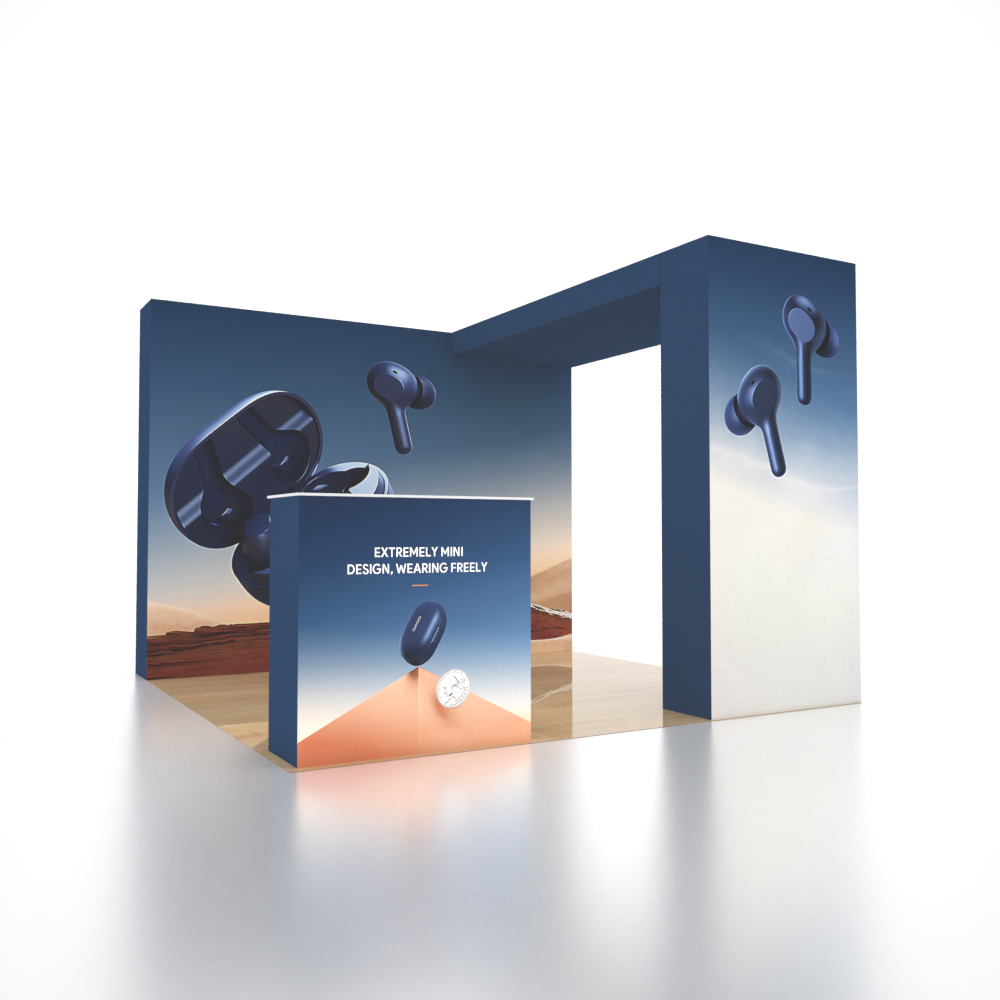 3x3m 3D Media Wall Booth Kit with L-Shape Corner & Counter