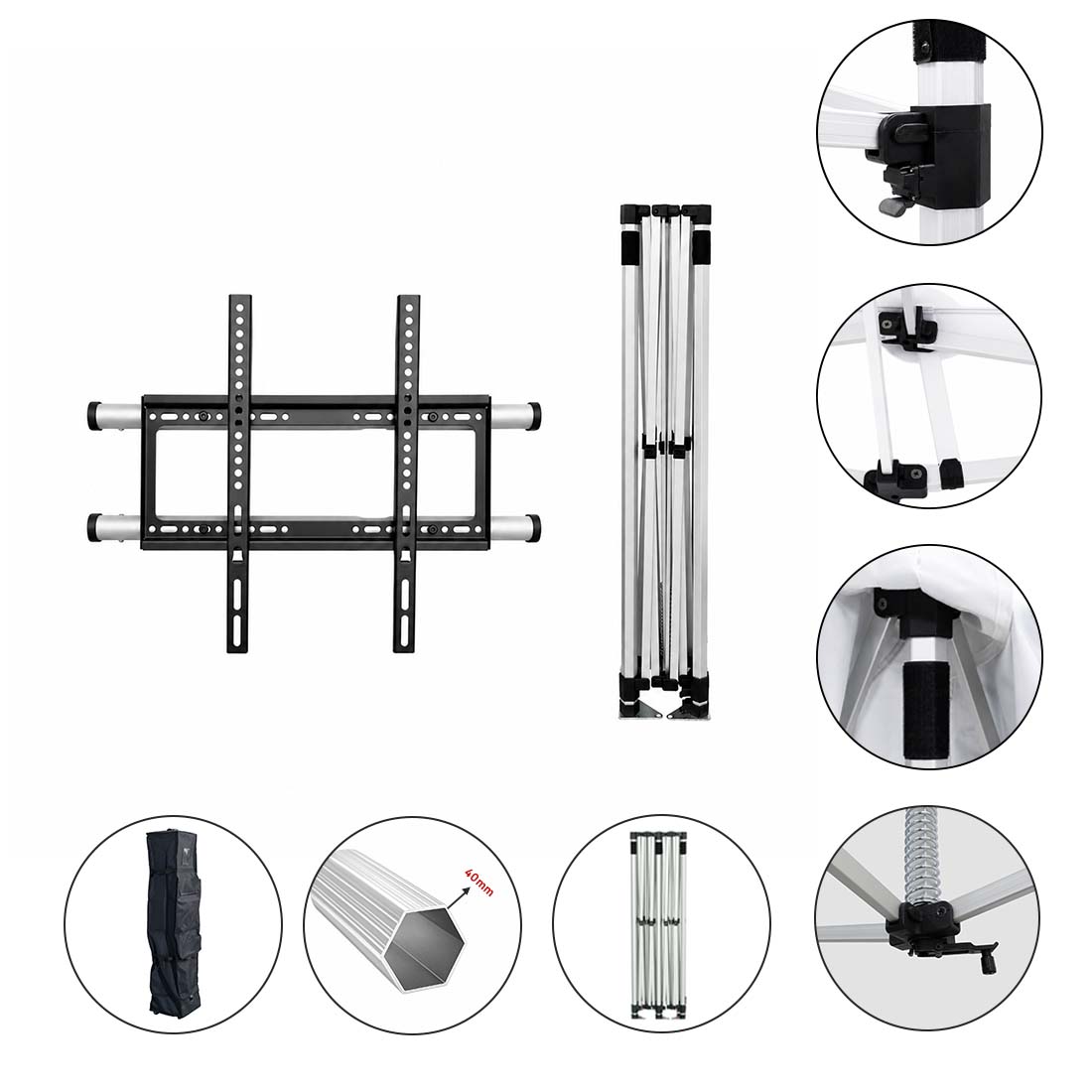 3m x 3m Fabric Canopy Kit with Shelving & TV Mounts