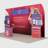 6x3m Booth Kit with Curved Towers, Shelving & Hanging Sign