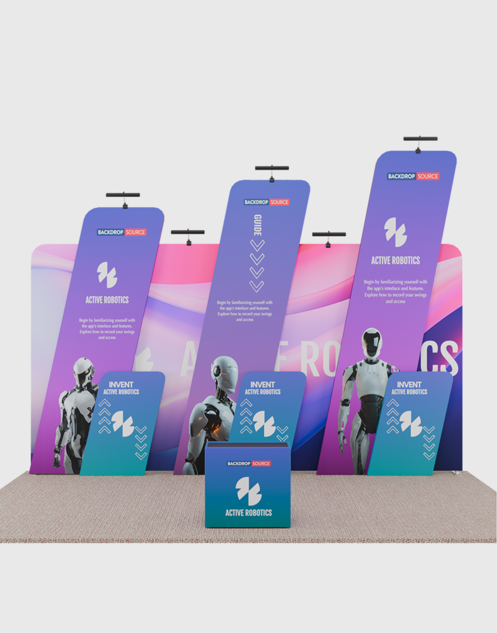 6x3m Booth Kit with 6m Backwall, Slanted Towers & Counter