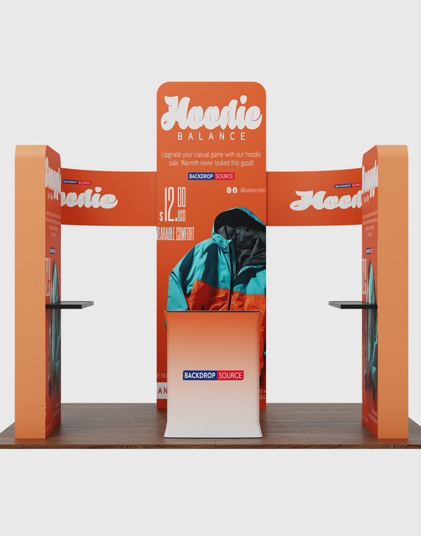6x6m Booth Kit with 3D Wall Boxes, Curved Panels & Counter