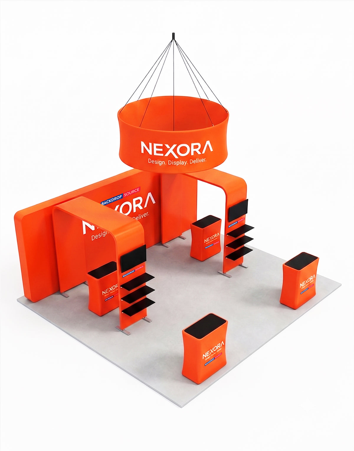 6x6m Booth Kit with 6m 3D Backdrop, TV Shelving & 4 Counters