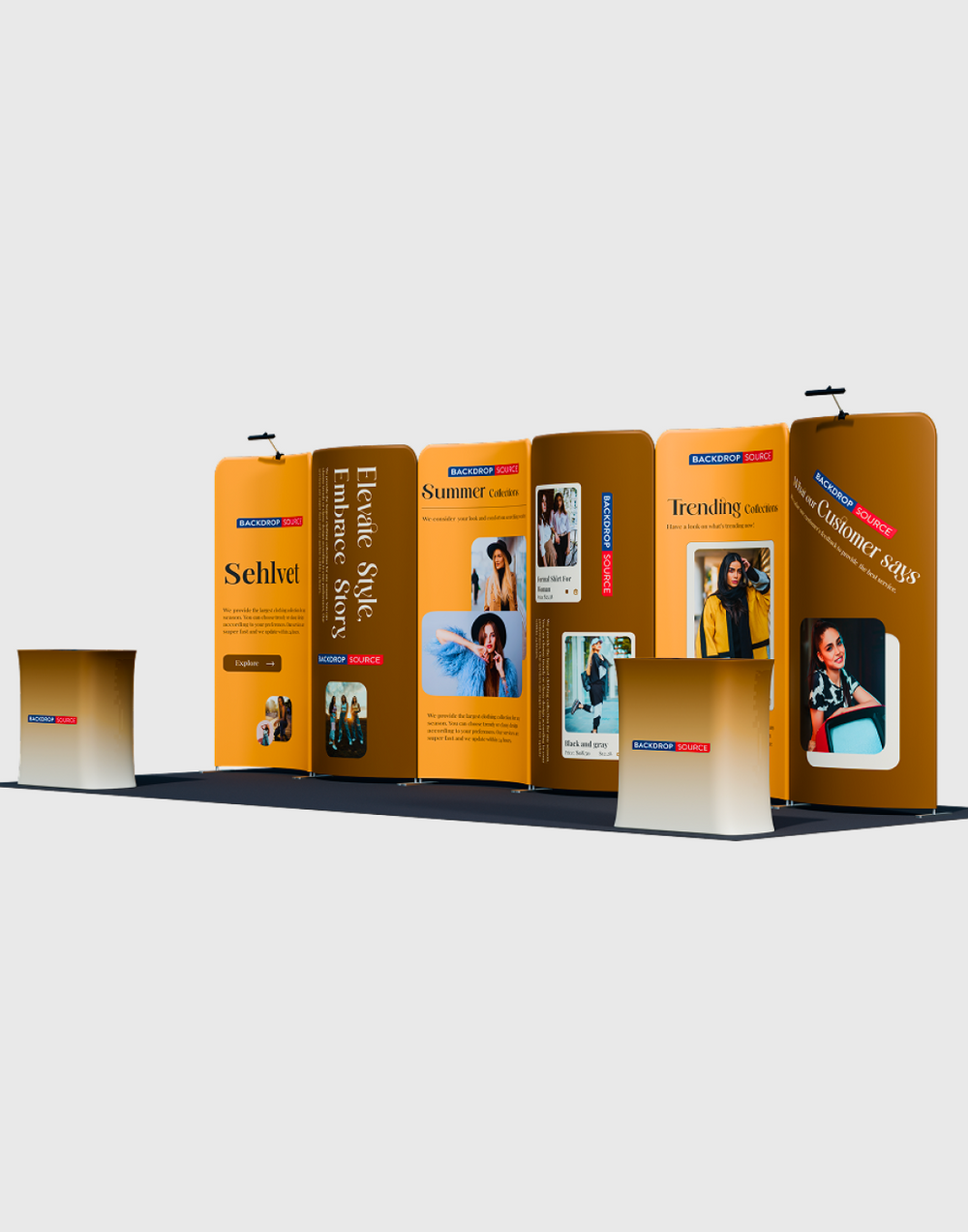 3x6m Magnetic Curved Wall Booth Kit with 2 Counters
