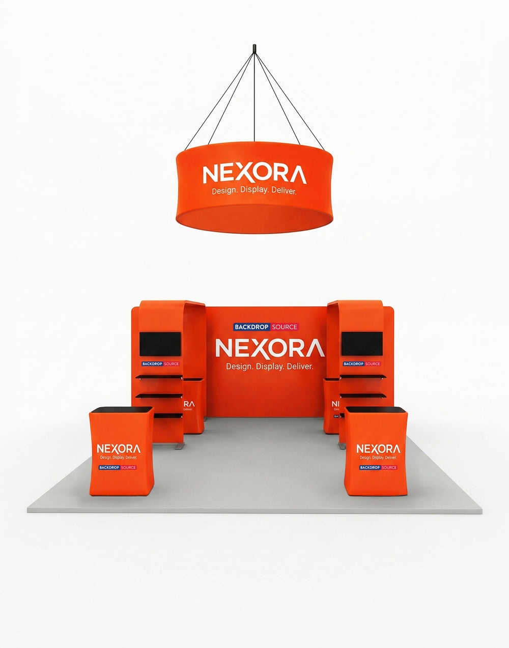 6x6m Booth Kit with 6m 3D Backdrop, TV Shelving & 4 Counters