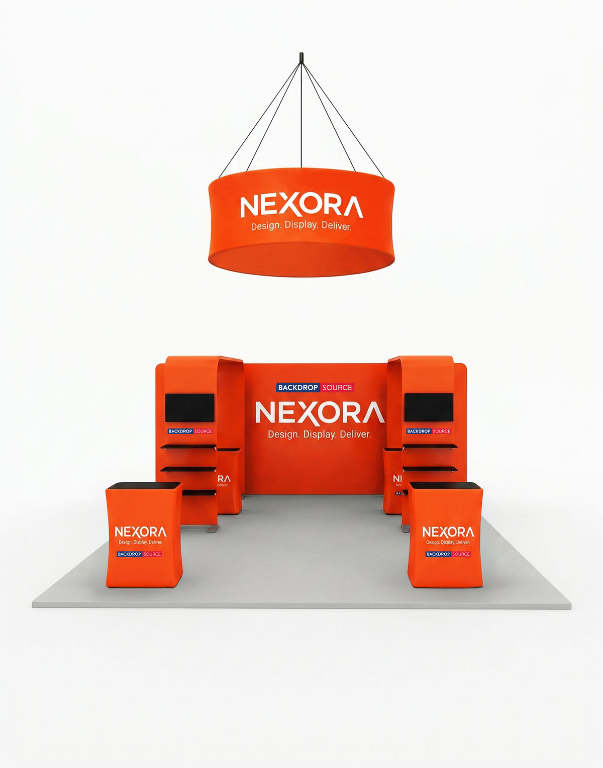 6x6m Booth Kit with 6m 3D Backdrop, TV Shelving & 4 Counters
