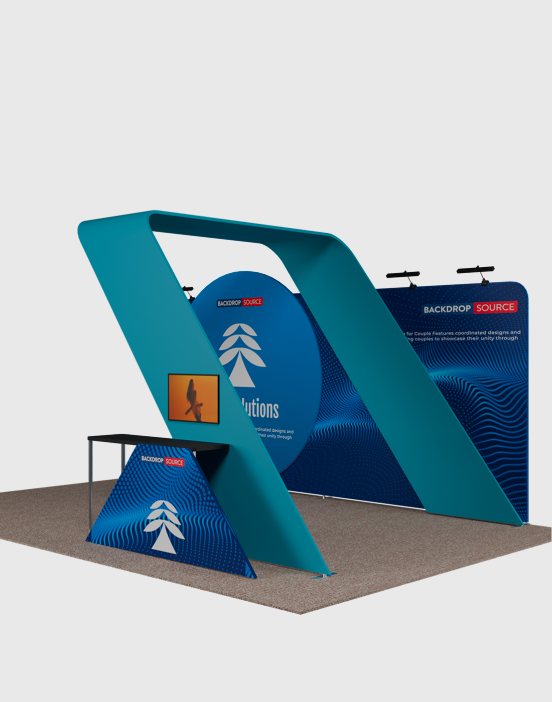 6x3m Booth Kit with 6m Backwall, Circular Display & TV Arch