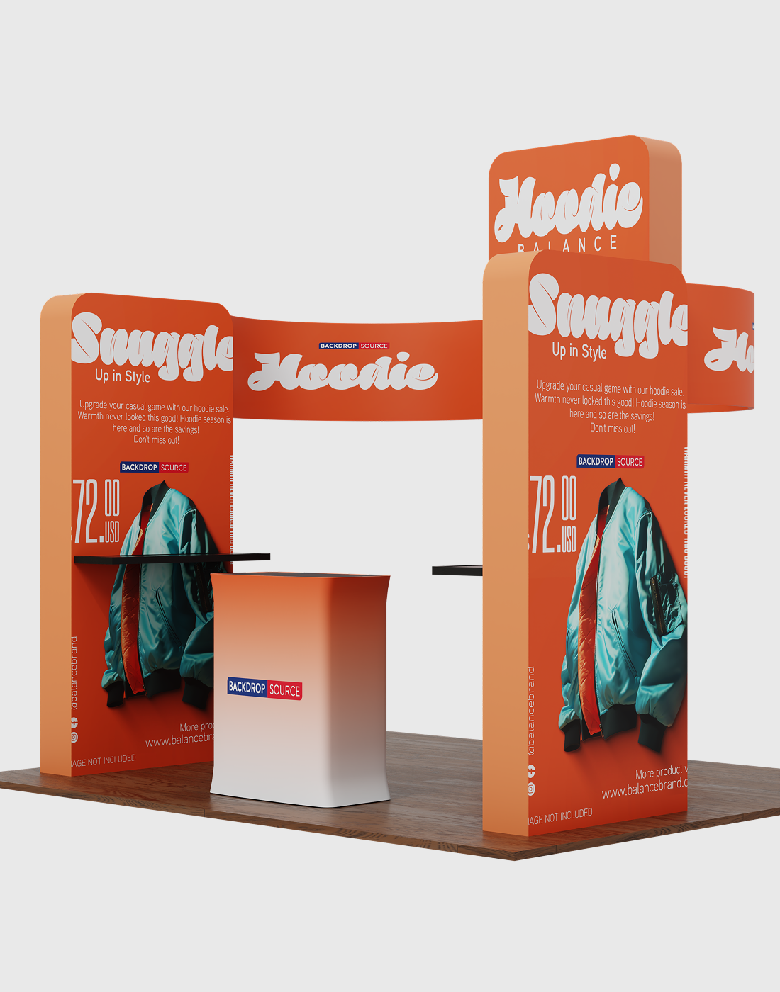 6x6m Booth Kit with 3D Wall Boxes, Curved Panels & Counter
