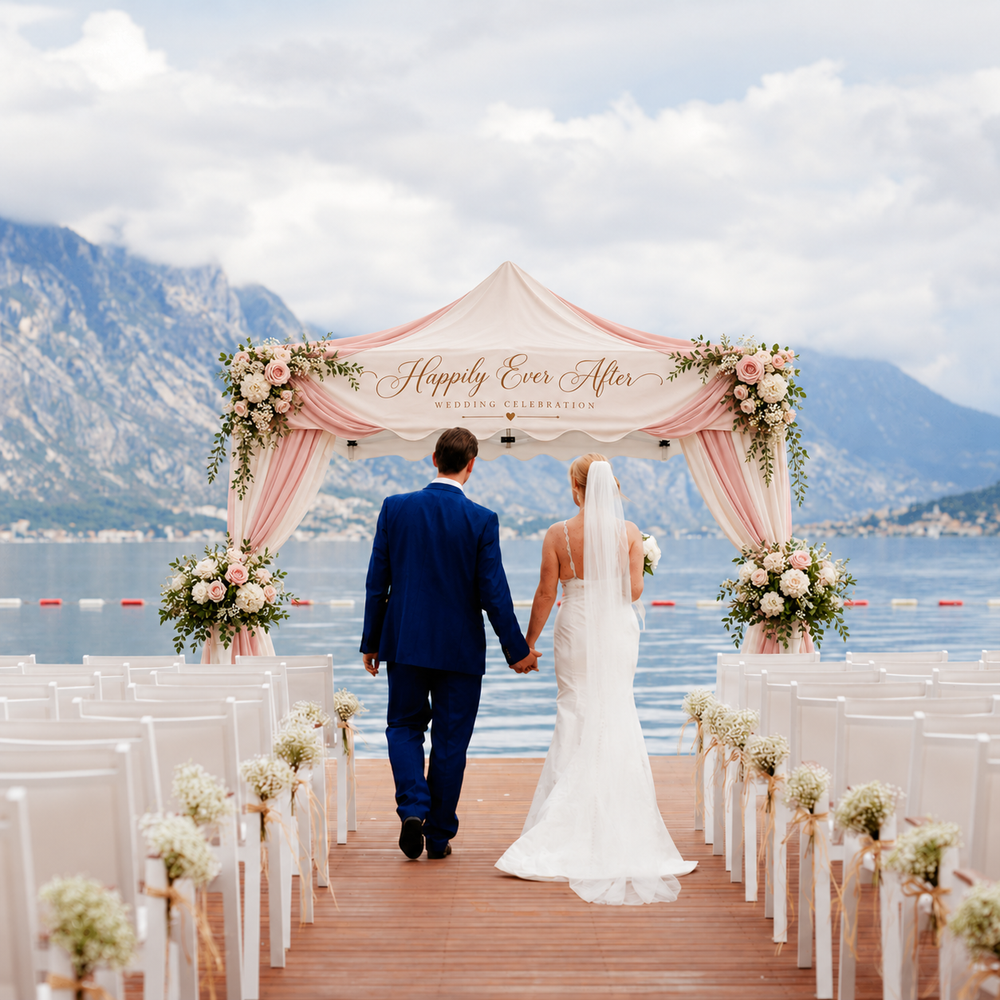 10x10 Tent With Scalloped Valances And Curtains