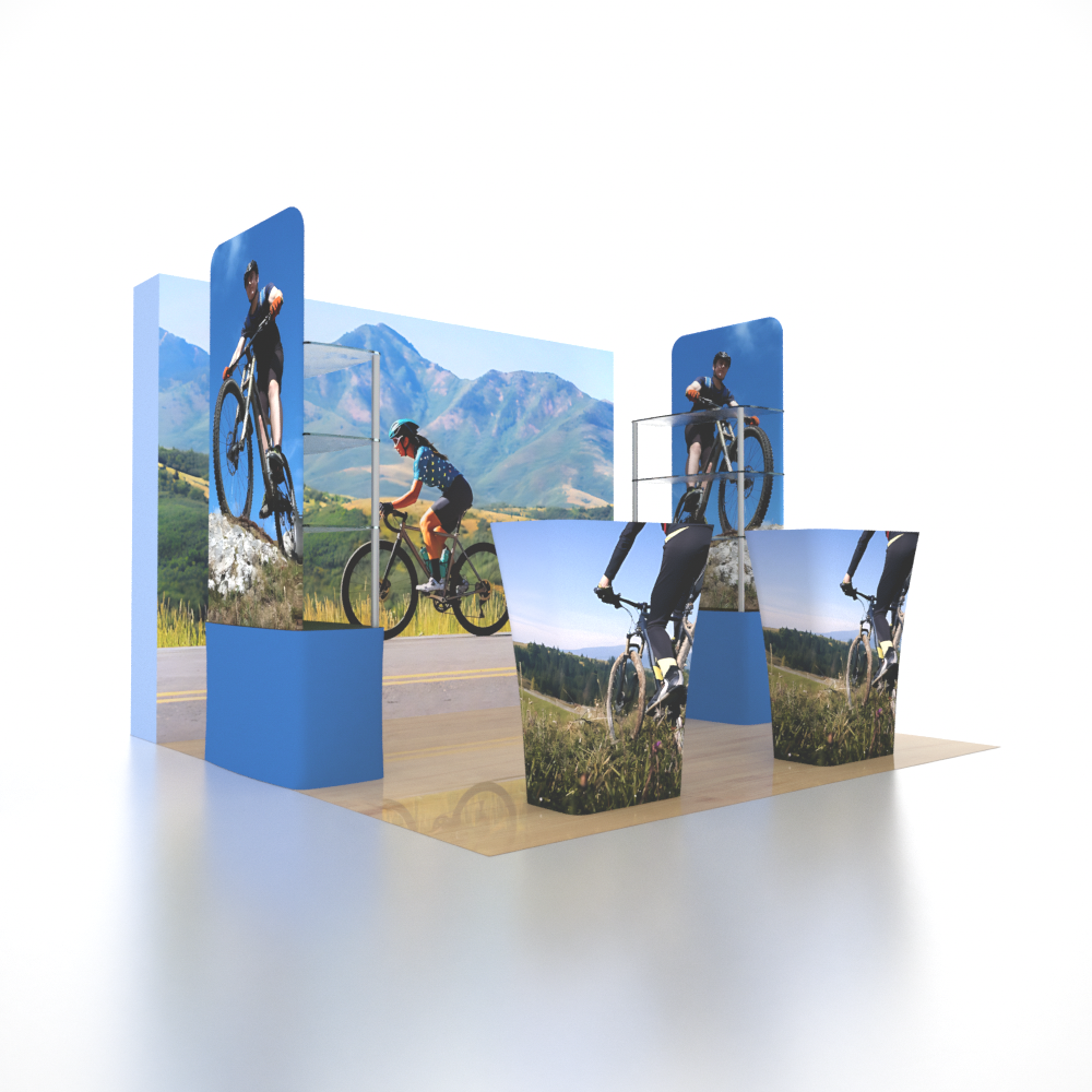 3x3m 3D Media Wall Booth Kit with Acrylic Shelves & 4 Counters