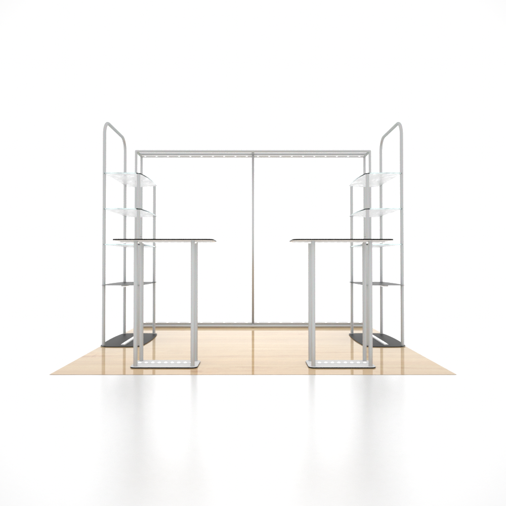 3x3m 3D Media Wall Booth Kit with Acrylic Shelves & 4 Counters