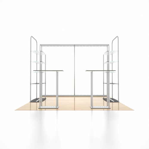 3x3m 3D Media Wall Booth Kit with Acrylic Shelves & 4 Counters