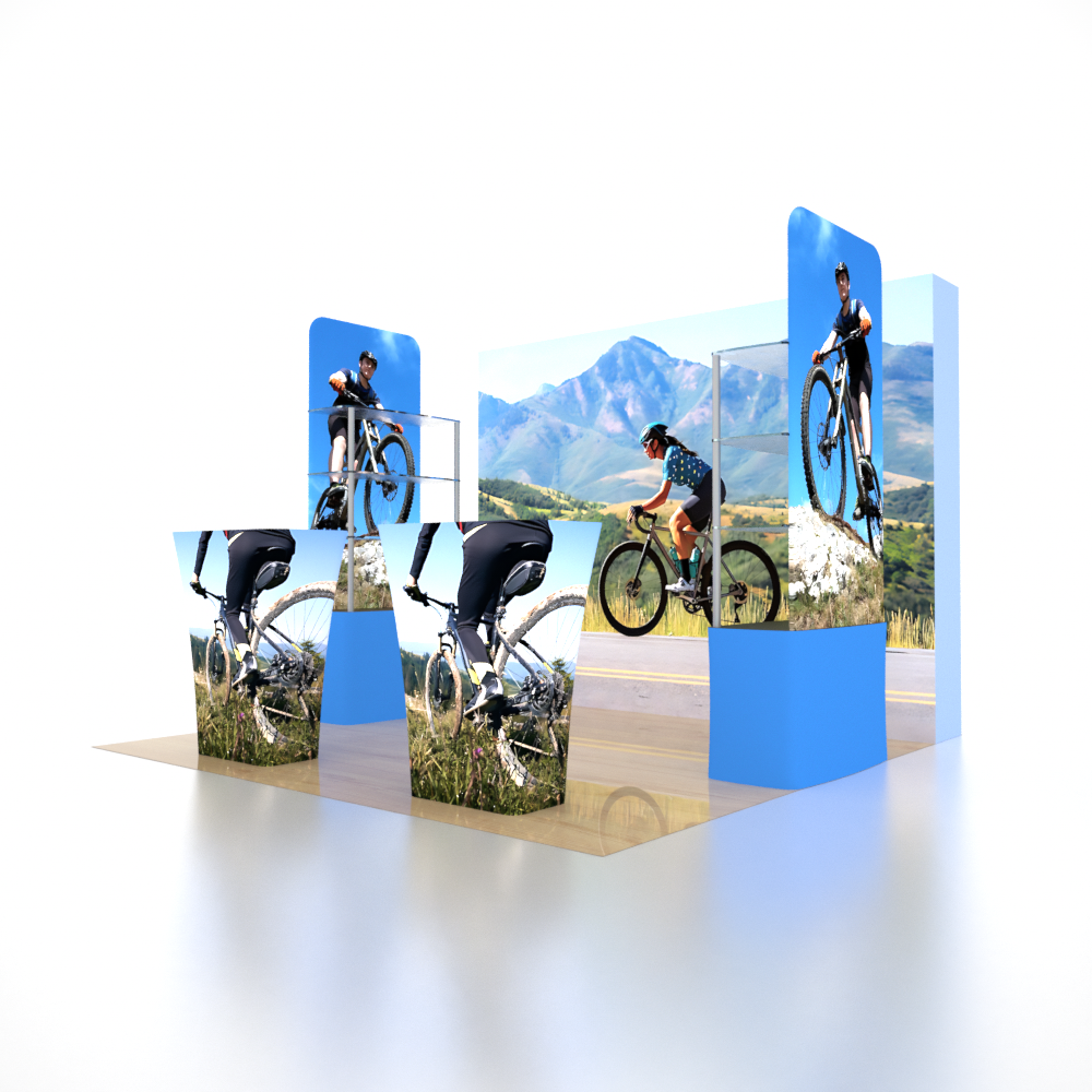 3x3m 3D Media Wall Booth Kit with Acrylic Shelves & 4 Counters