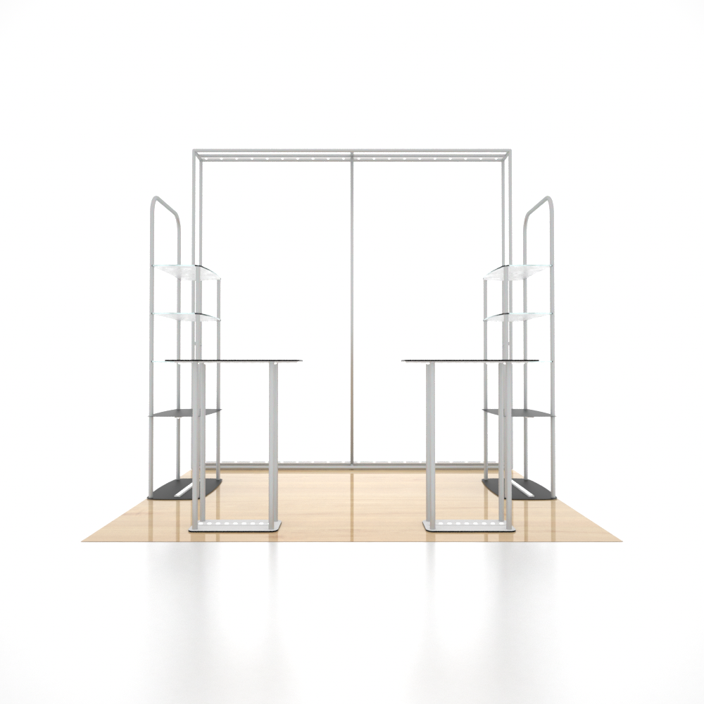 3x3m 3D Media Wall Booth Kit with Acrylic Shelves & 4 Counters