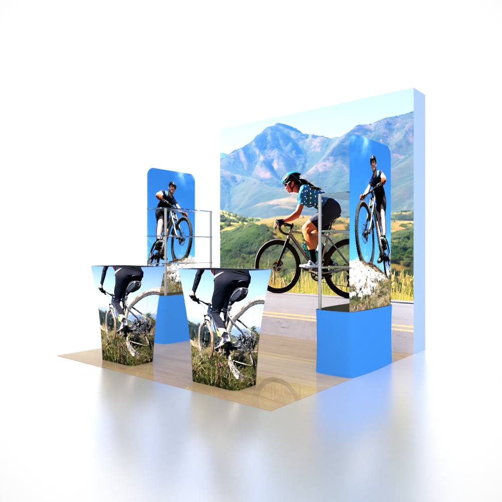 3x3m 3D Media Wall Booth Kit with Acrylic Shelves & 4 Counters
