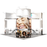 6x6m Island Booth with Curved Wall Panels & Display Shelving