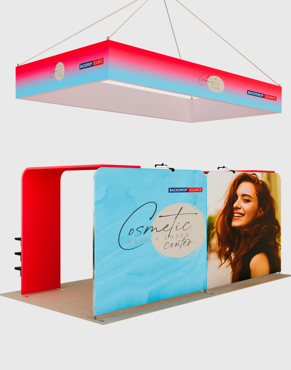 3x6m Booth Kit with 2 L-Shape TV Towers & Hanging Banner