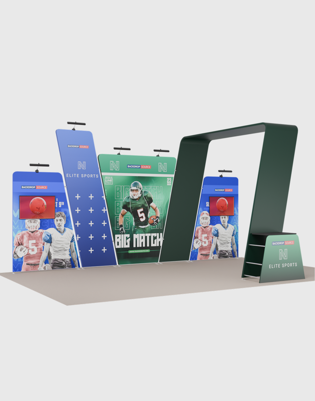 6x3m Booth Kit with Overlap Walls, Shelf Arch & 2 TV Mounts