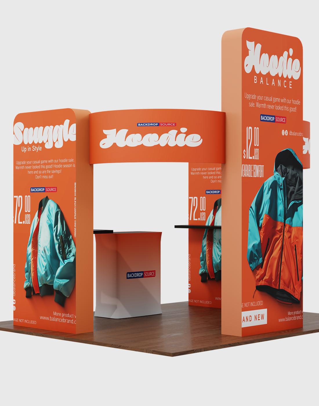 6x6m Booth Kit with 3D Wall Boxes, Curved Panels & Counter
