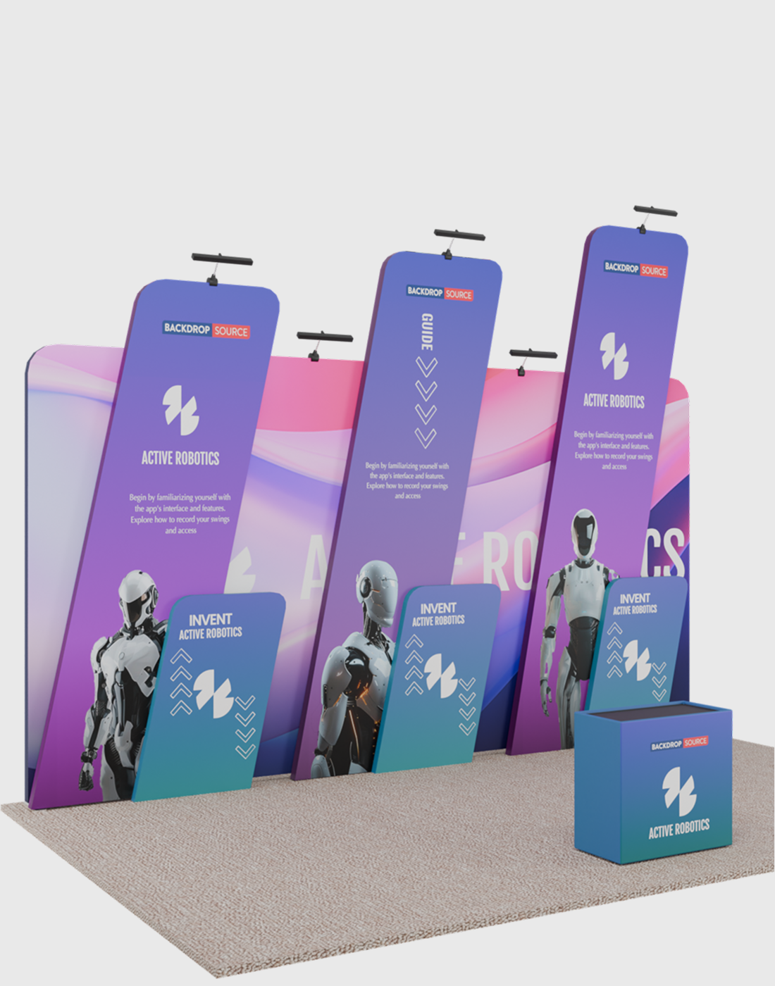 6x3m Booth Kit with 6m Backwall, Slanted Towers & Counter