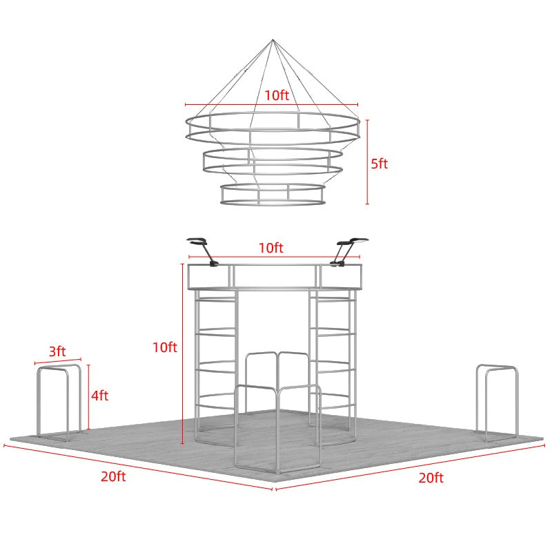 6x6m Island Booth with 360 Photo Booth & Tiered Hanging Sign