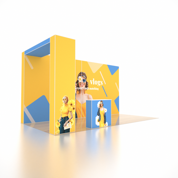 6x3m SEG Popup Booth with Wide Backwall, L-Arch & Counter