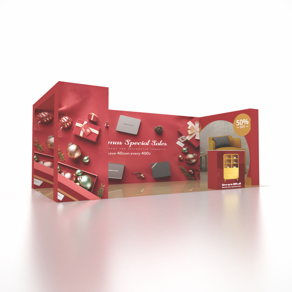 3x6m 3D Media Wall Booth Kit with L-Shape Corner & Counter