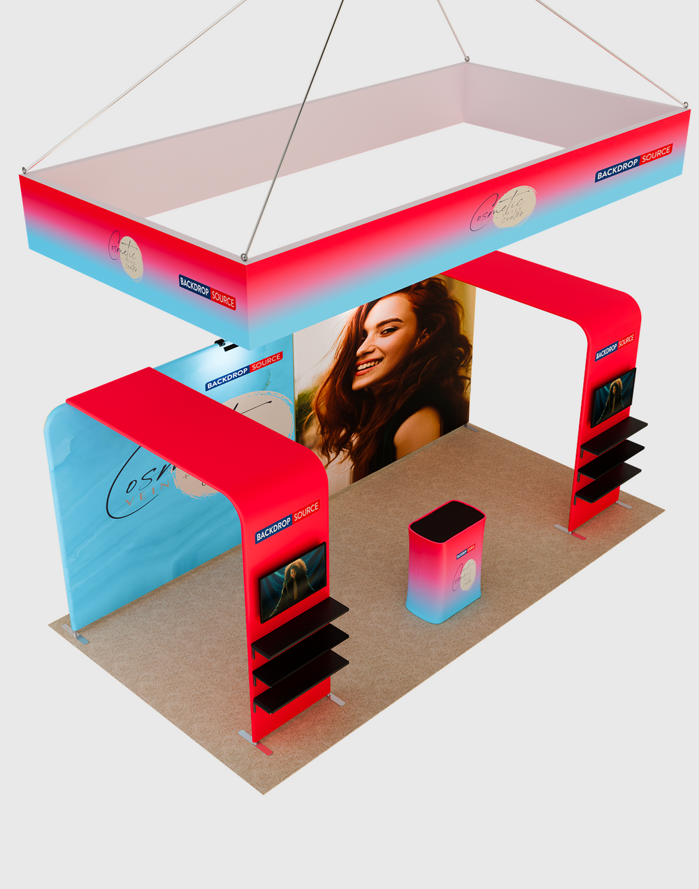 3x6m Booth Kit with 2 L-Shape TV Towers & Hanging Banner