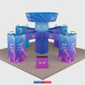 9x9m Cubic Tower Island Booth with Hanging Banner & Counters