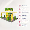 9x6m Island Booth Kit with Hexagon Lounge Shelving & 4 Counters