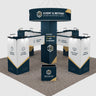 9x9m Cubic Tower Island Booth with Hanging Banner & Counters
