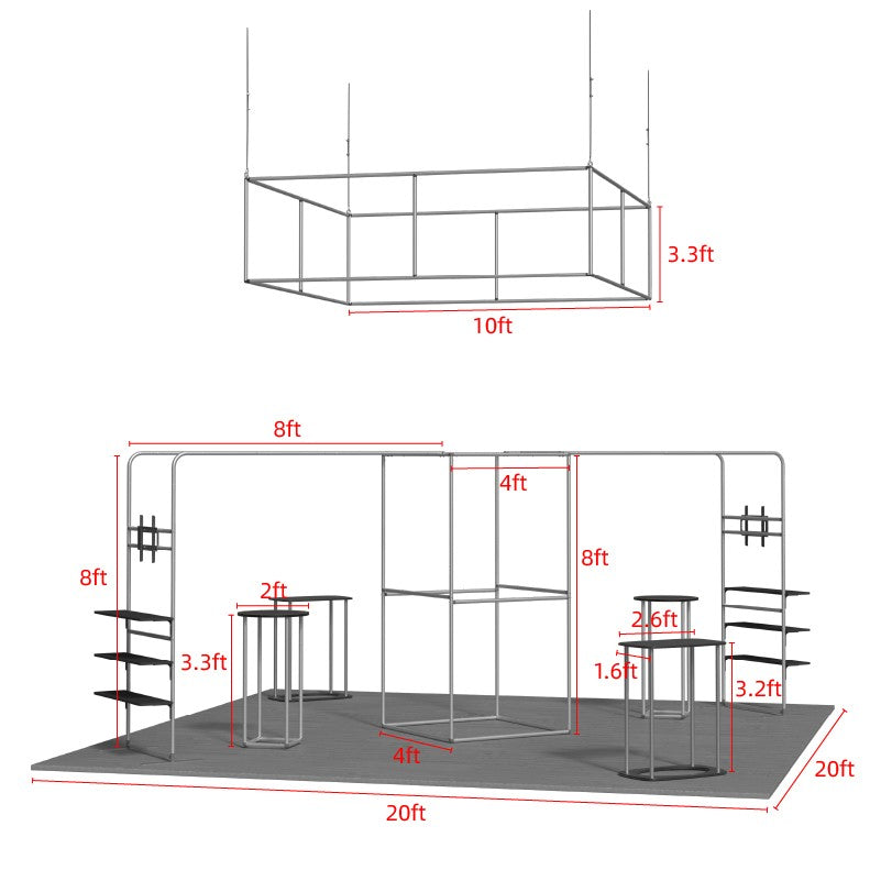 6x6m Gallery Booth with Entry Arch Towers, TV Mounts & Counters