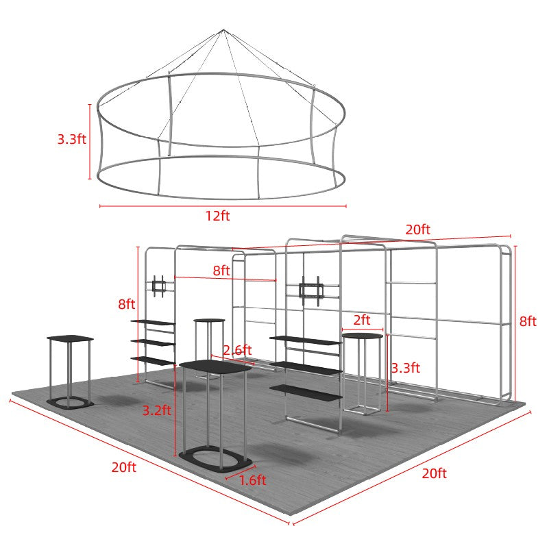 6x6m Booth Kit with 6m 3D Backdrop, TV Shelving & 4 Counters