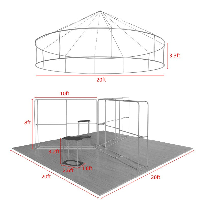6x6m Island Booth with 3D Fabric Walls & Circular Hanging Sign