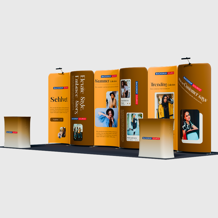 3x6m Magnetic Curved Wall Booth Kit with 2 Counters