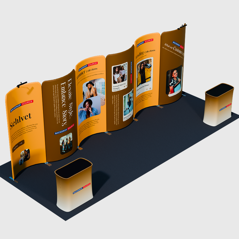 3x6m Magnetic Curved Wall Booth Kit with 2 Counters