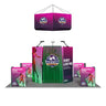 6x6m Island Booth with Hexagon Lounge Enclosure & Hanging Sign