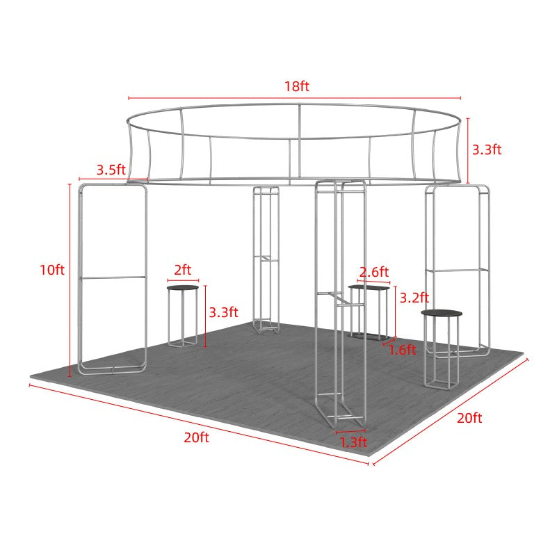 6x6m Island Booth with 3D Media Walls & 3 Counters