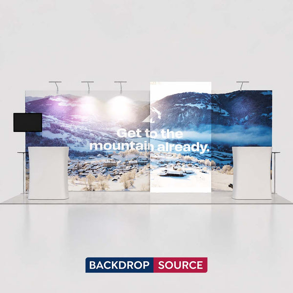 3x6m Backlit SEG Booth Kit with TV Mount, Tables & LED Counters