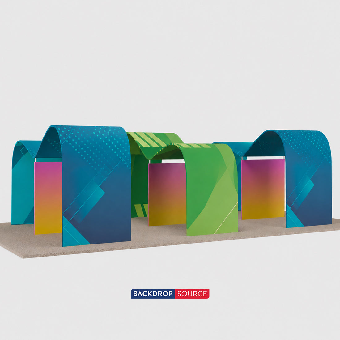 9x6m Wave Arch Booth Kit with TV Mounts & Fabric Walls