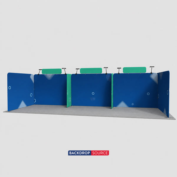 9x6m Tension Fabric Booth Kit with Banner Stands & LED Lights