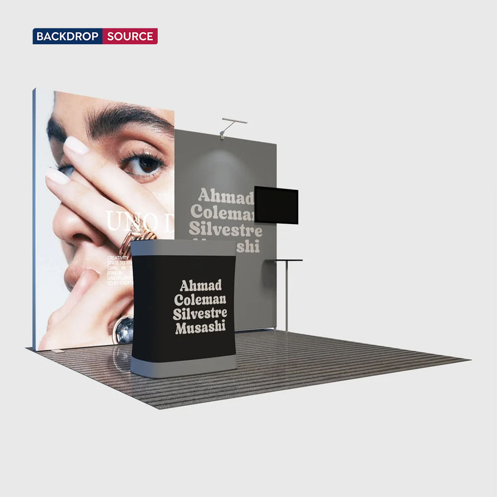 3x3m Backlit SEG Booth Kit with TV Wall & LED Counter