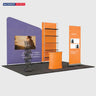 3x3m Booth Kit with Inclined Wall, Pegboard Shelving & Roll-Up