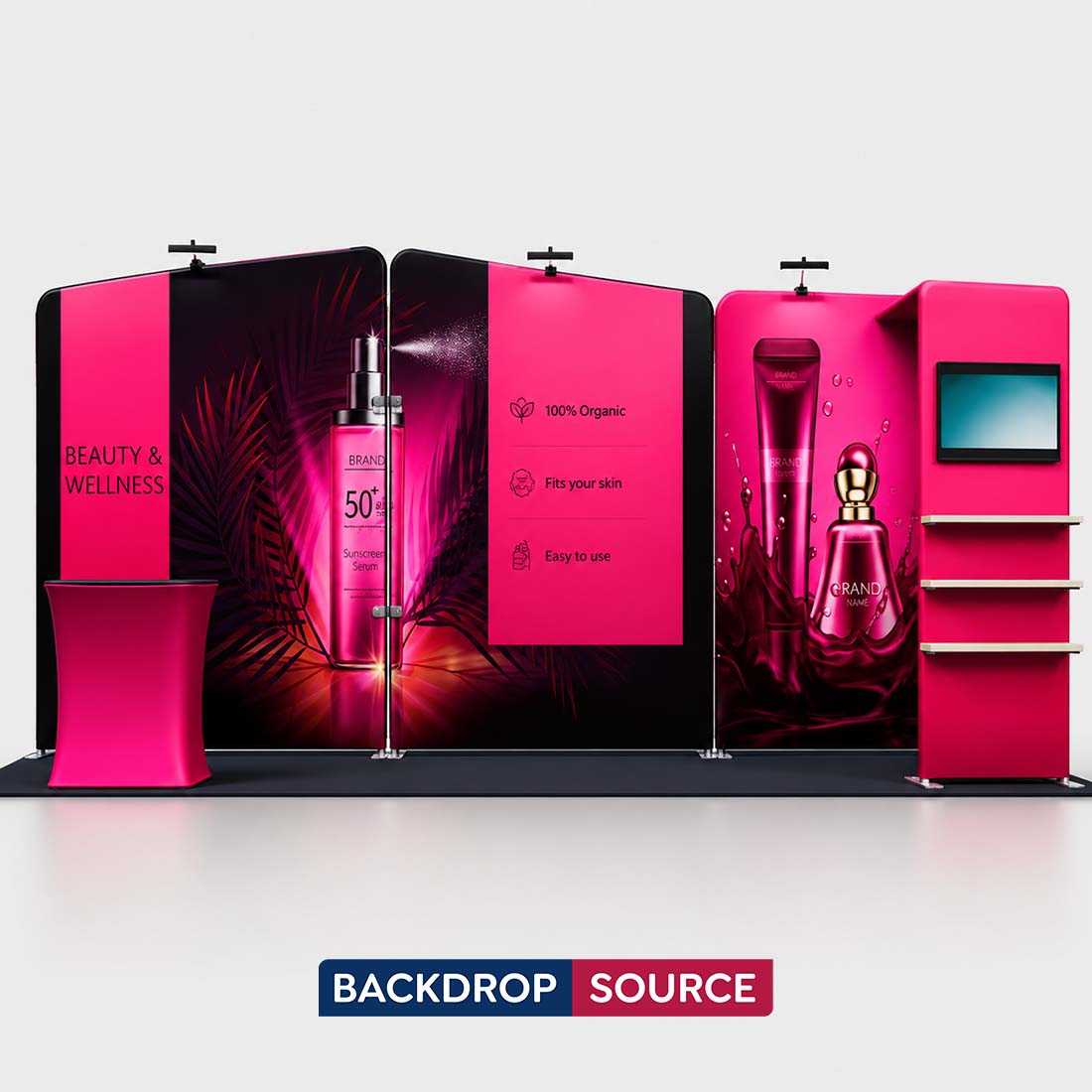 3x6m Booth Kit with Inclined Walls, L-Shape TV Tower & Counter
