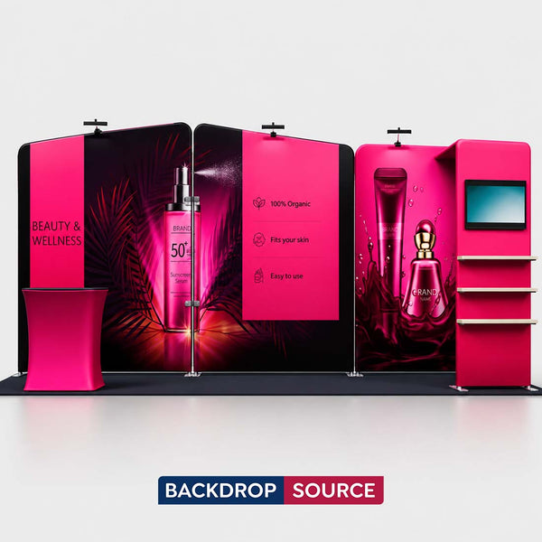 3x6m Booth Kit with Inclined Walls, L-Shape TV Tower & Counter