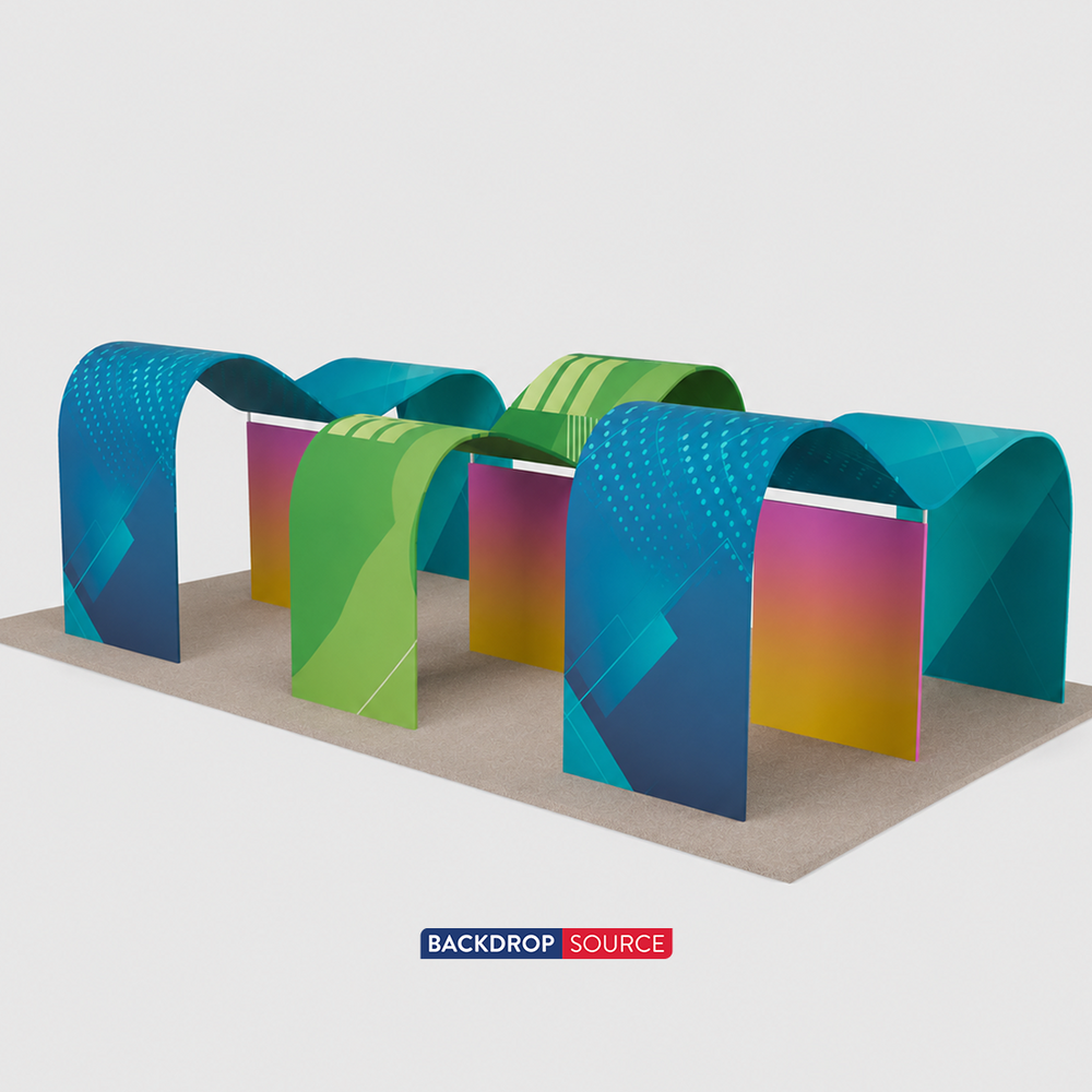 9x6m Wave Arch Booth Kit with TV Mounts & Fabric Walls