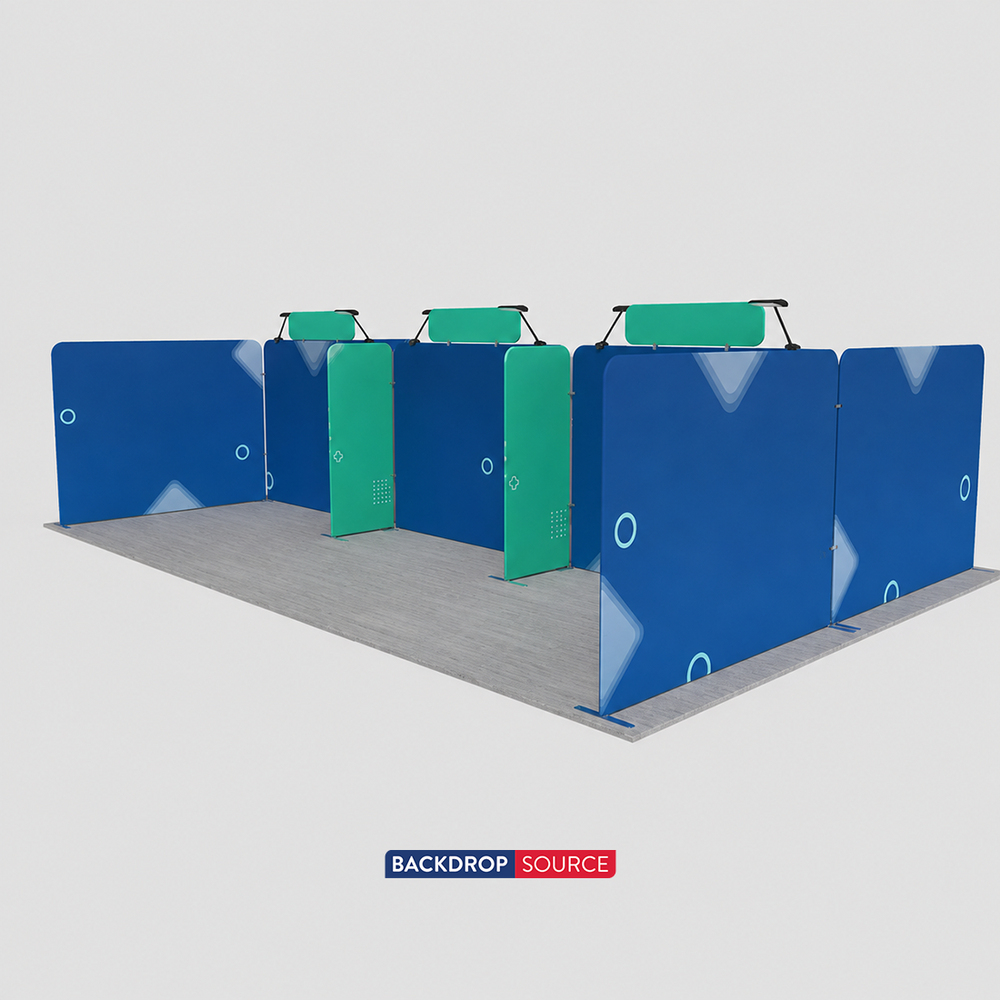 9x6m Tension Fabric Booth Kit with Banner Stands & LED Lights