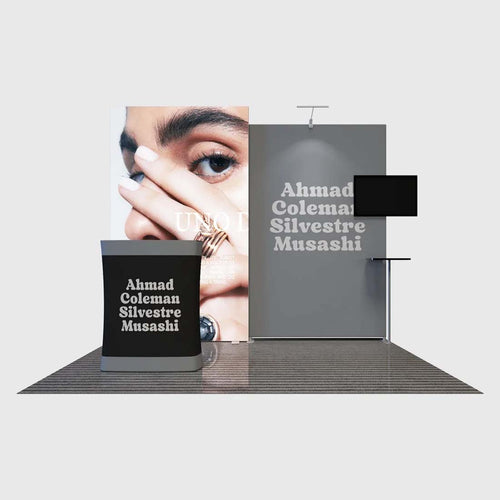 3x3m Backlit SEG Booth Kit with TV Wall & LED Counter